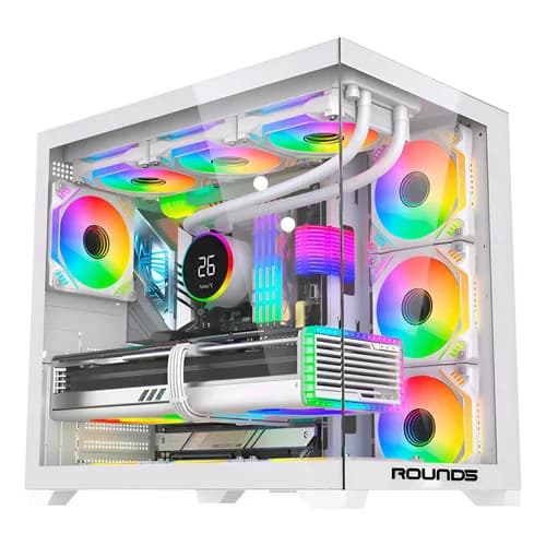 GABINETE GAMER R5 GENOS WHITE (ATX / AQUARIO / FRONTAL VIRDO / SEM FAN)